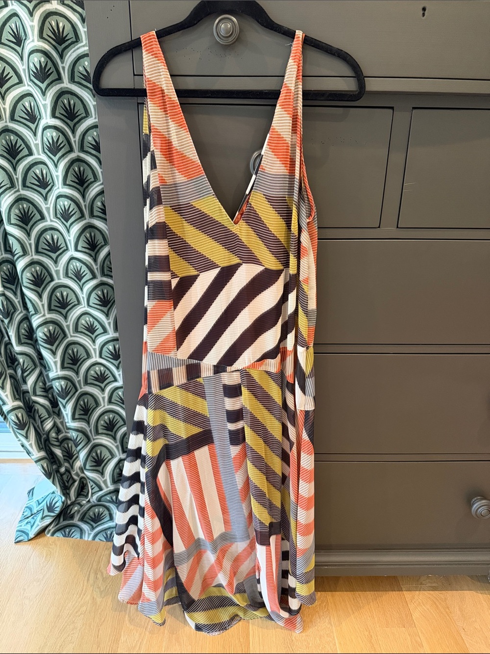 Zara Striped Midi Dress in Coral, Yellow, White & Black